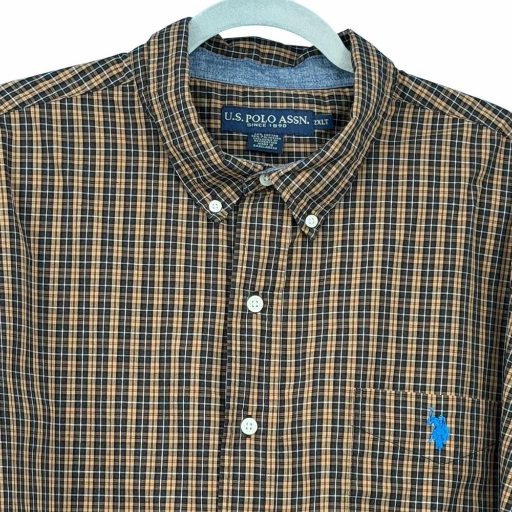 U.S. Polo Assn. Men's Brown, Blue and Tan Checkered Shirt